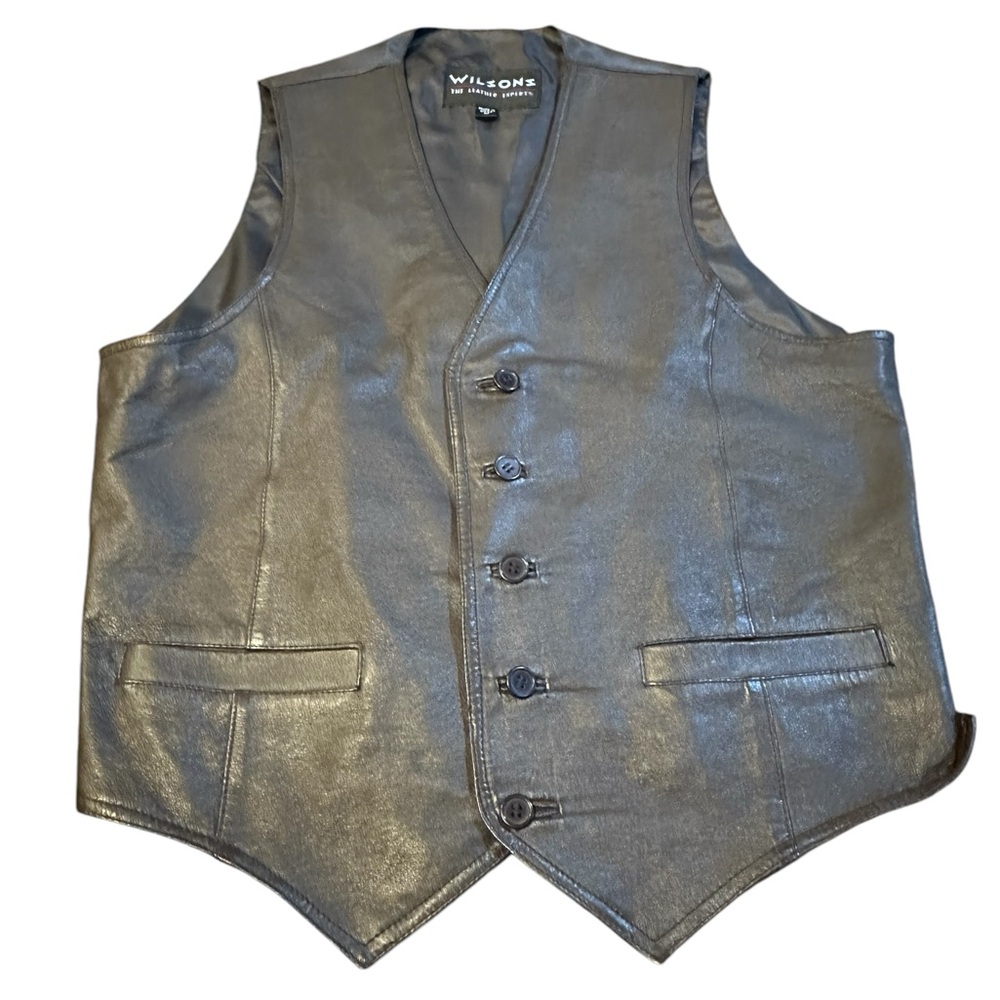 Wilson's Leather Brown Vest Size Medium Button Front Lined Adjustable Back
